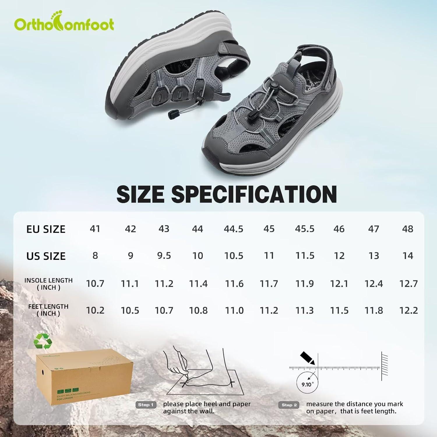 imageMens Orthopedic Close Toes Hiking Sandals Plantar Fasciitis Arch Support Adjustable Hook Loop Strap Athletic Sport Shoes Comfortable Casual Camping Waterproof Summer Walking SandalsW2grey