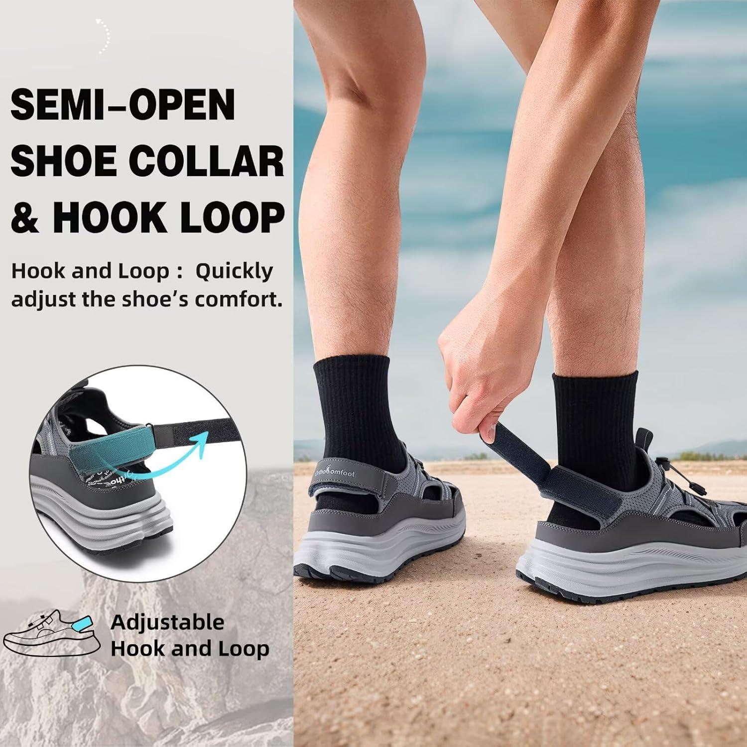 imageMens Orthopedic Close Toes Hiking Sandals Plantar Fasciitis Arch Support Adjustable Hook Loop Strap Athletic Sport Shoes Comfortable Casual Camping Waterproof Summer Walking SandalsW2grey