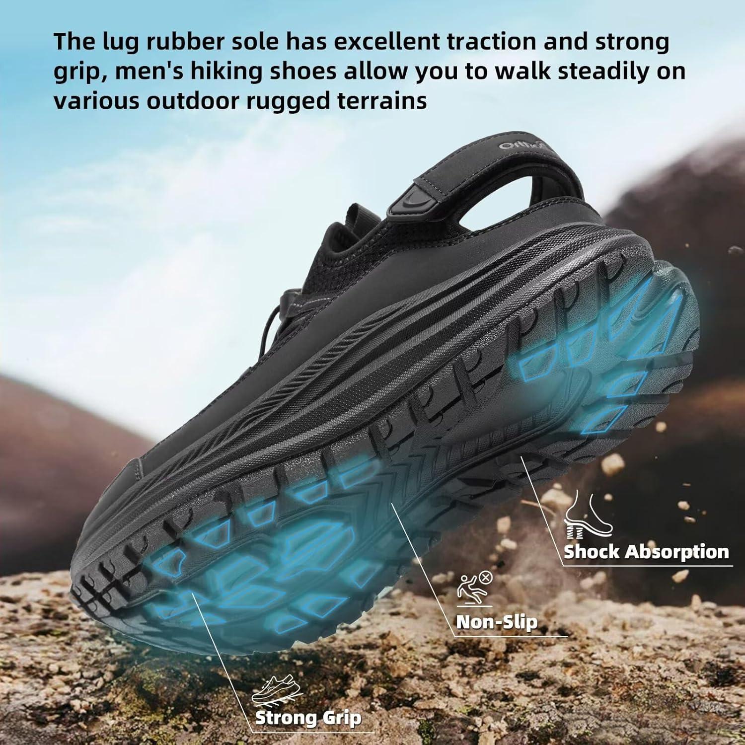 imageMens Orthopedic Close Toes Hiking Sandals Plantar Fasciitis Arch Support Adjustable Hook Loop Strap Athletic Sport Shoes Comfortable Casual Camping Waterproof Summer Walking SandalsW1black