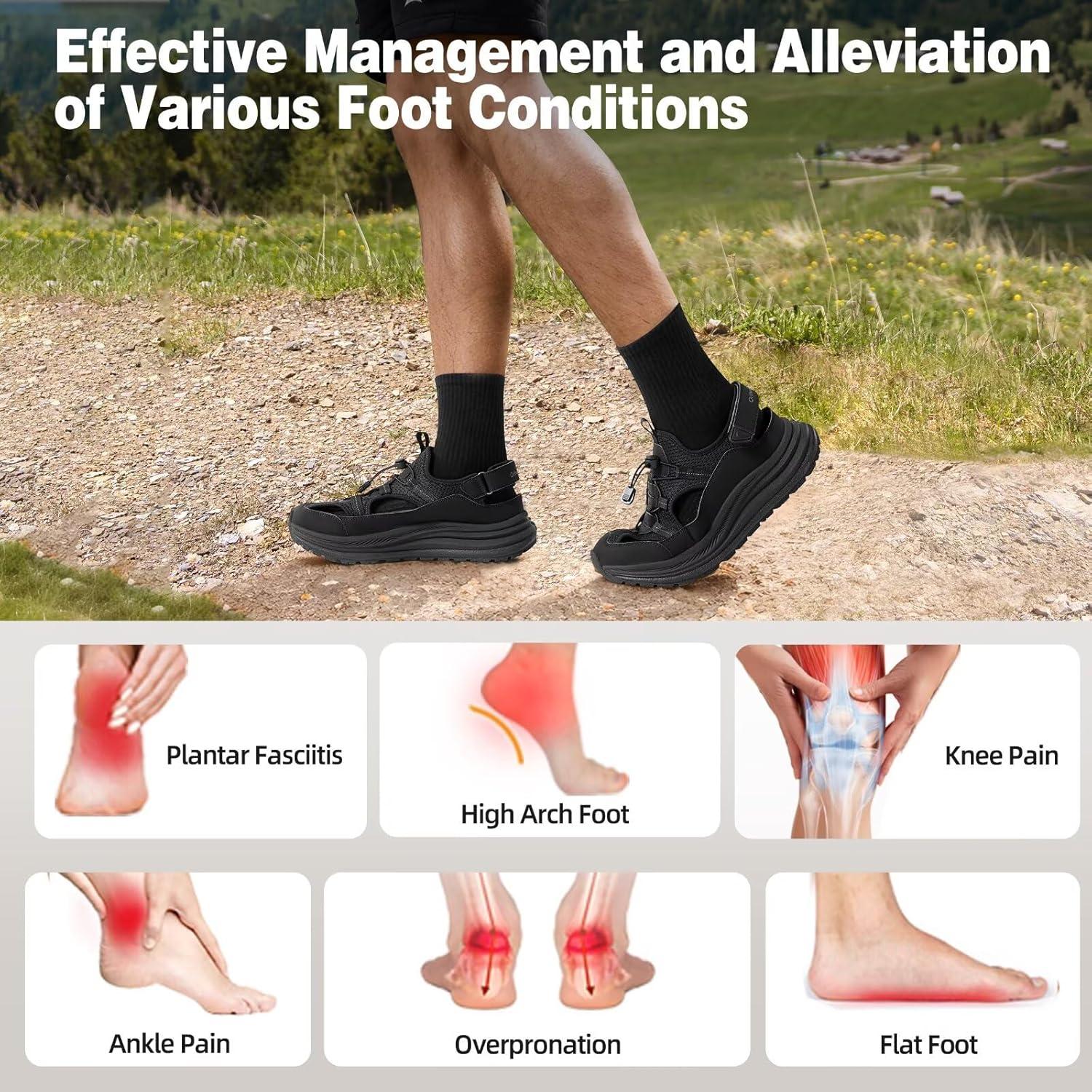 imageMens Orthopedic Close Toes Hiking Sandals Plantar Fasciitis Arch Support Adjustable Hook Loop Strap Athletic Sport Shoes Comfortable Casual Camping Waterproof Summer Walking SandalsW1black