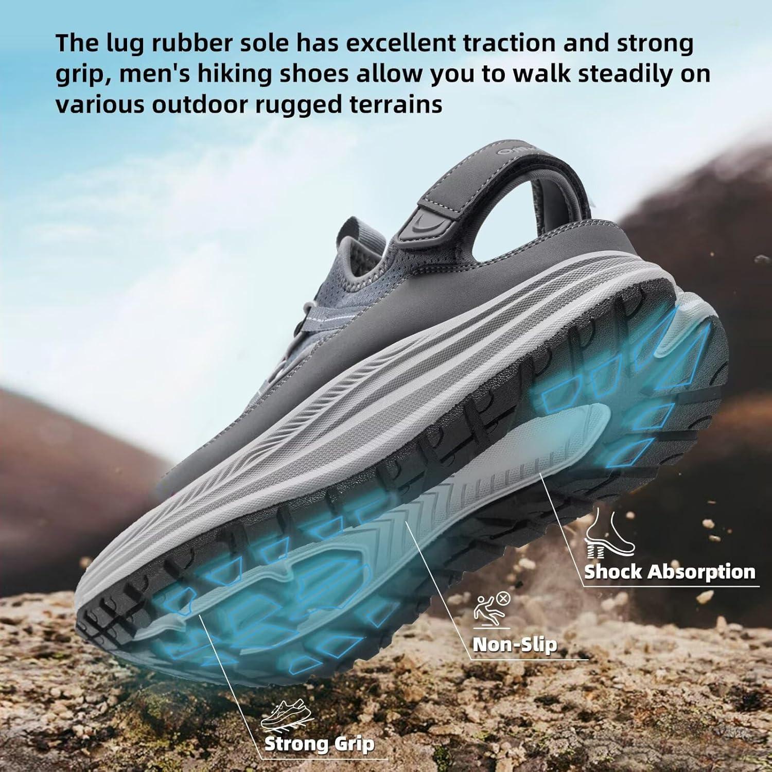 imageMens Orthopedic Close Toes Hiking Sandals Plantar Fasciitis Arch Support Adjustable Hook Loop Strap Athletic Sport Shoes Comfortable Casual Camping Waterproof Summer Walking SandalsW2grey