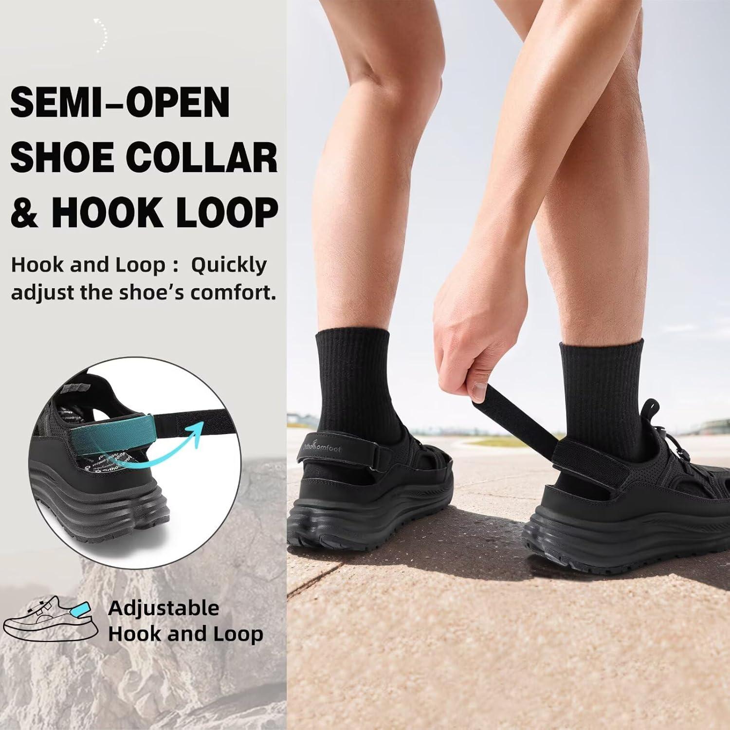 imageMens Orthopedic Close Toes Hiking Sandals Plantar Fasciitis Arch Support Adjustable Hook Loop Strap Athletic Sport Shoes Comfortable Casual Camping Waterproof Summer Walking SandalsW1black