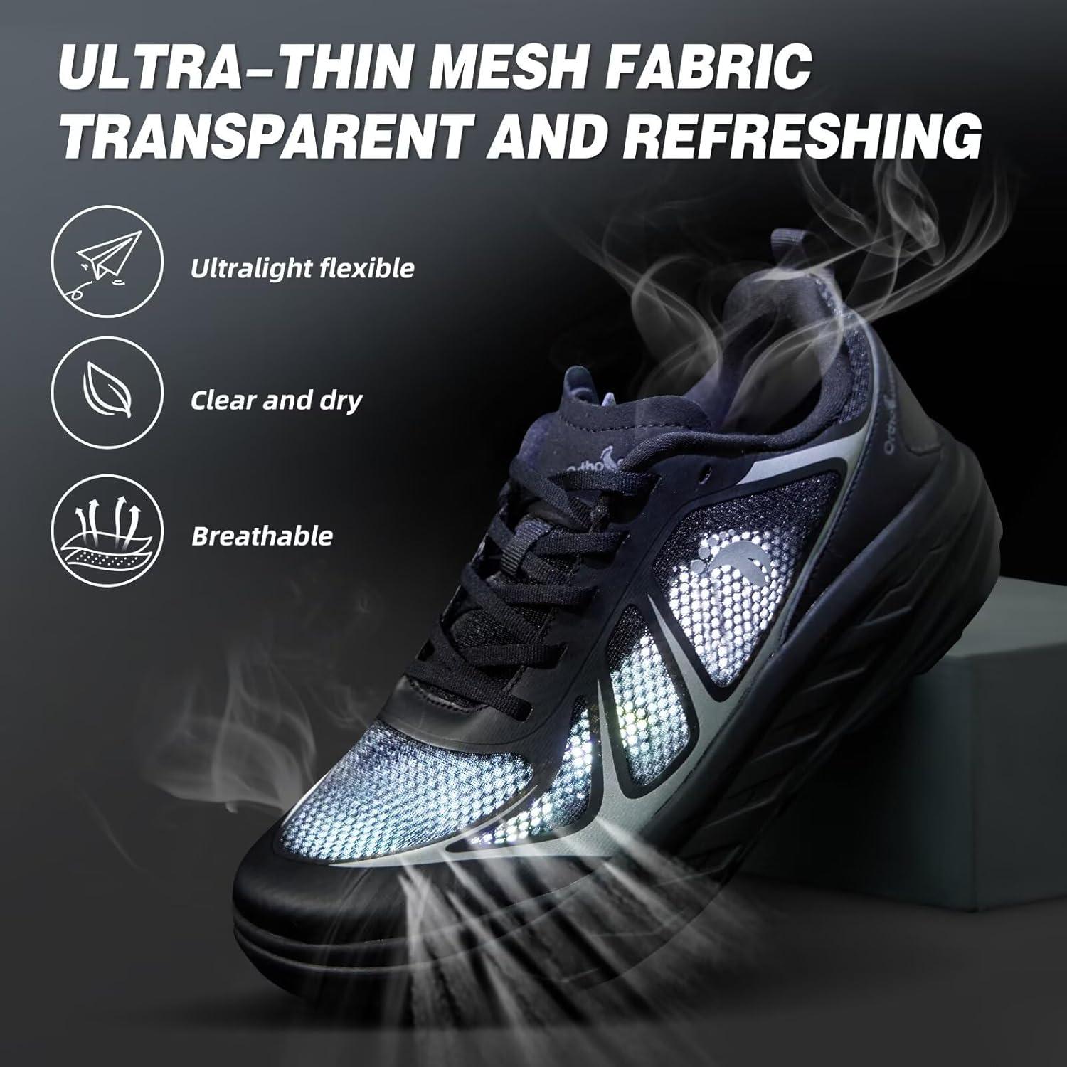 imageMens Orthopedic Diabetic Wide Running Shoes Comfortable Arch Support Plantar Fasciitis Sports Sneakers Casual Swollen Orthotic Work Tennis Walking Shoes for Foot and Heel Pain ReliefK1black