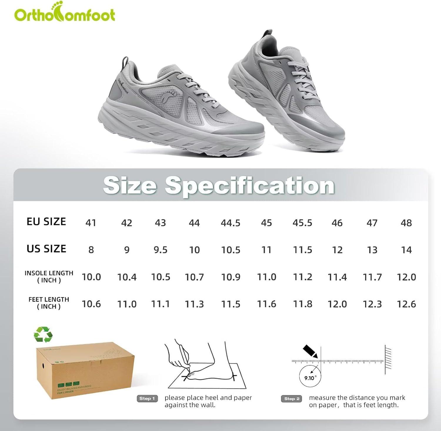 imageMens Orthopedic Diabetic Wide Running Shoes Comfortable Arch Support Plantar Fasciitis Sports Sneakers Casual Swollen Orthotic Work Tennis Walking Shoes for Foot and Heel Pain ReliefK2gray