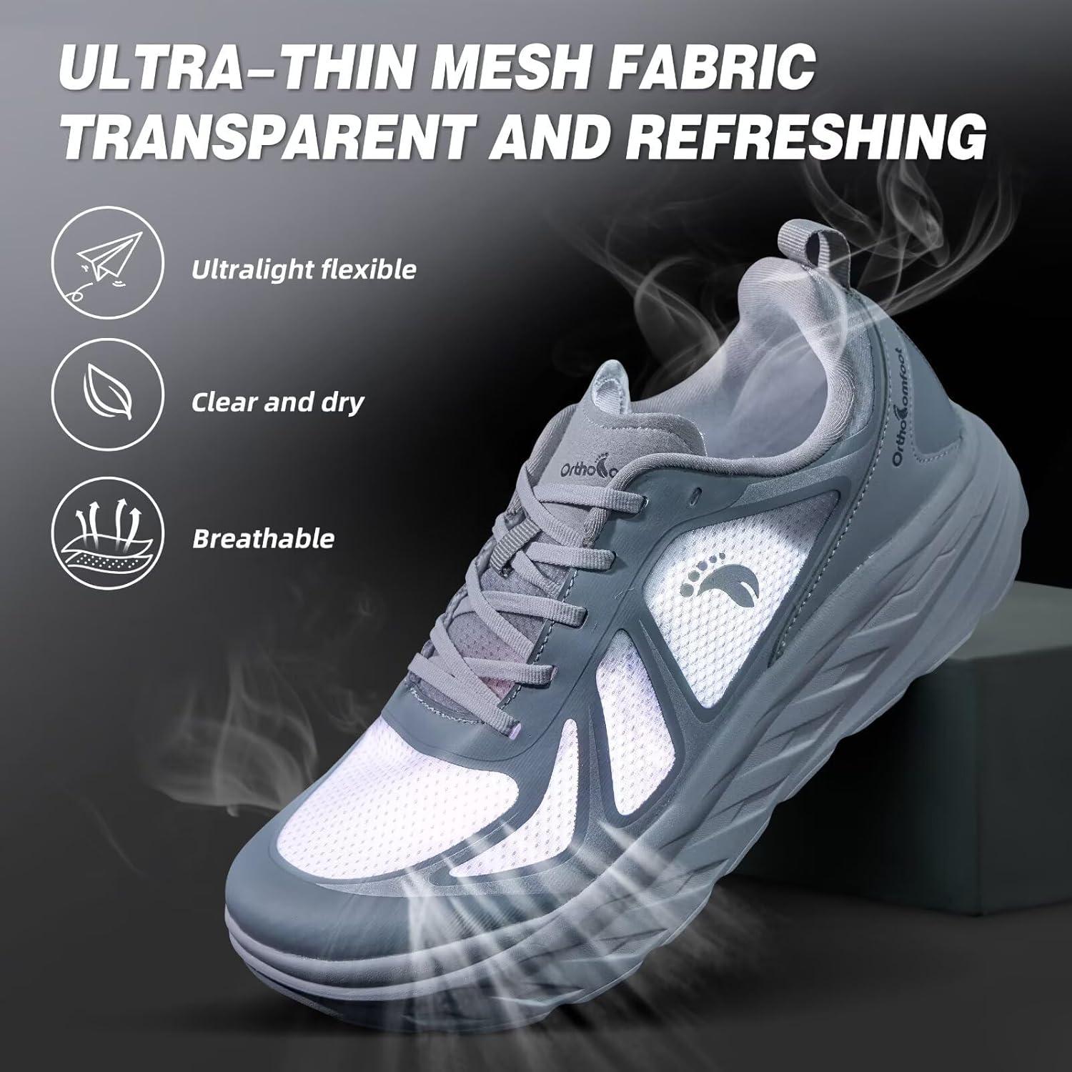 imageMens Orthopedic Diabetic Wide Running Shoes Comfortable Arch Support Plantar Fasciitis Sports Sneakers Casual Swollen Orthotic Work Tennis Walking Shoes for Foot and Heel Pain ReliefK2gray