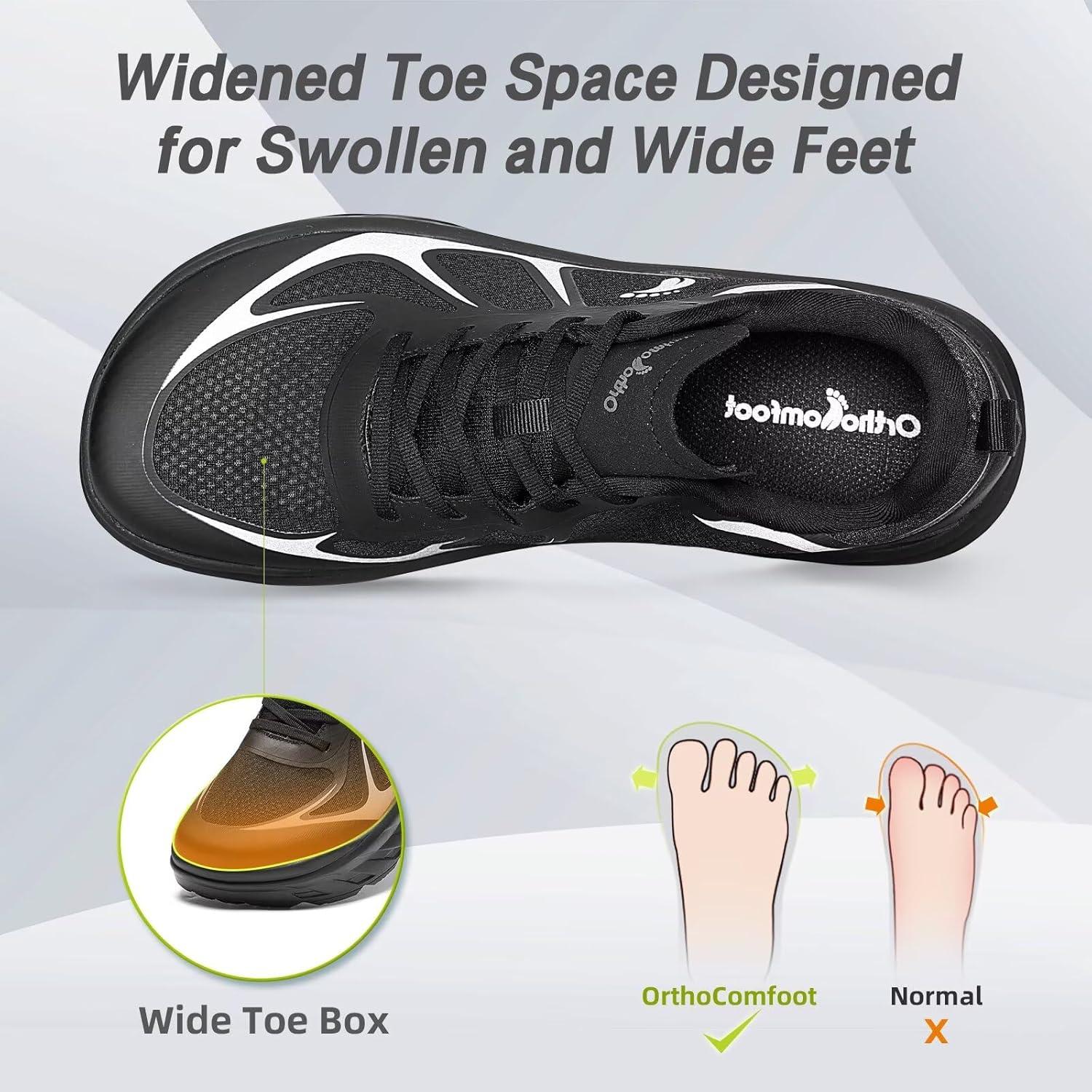 imageMens Orthopedic Diabetic Wide Running Shoes Comfortable Arch Support Plantar Fasciitis Sports Sneakers Casual Swollen Orthotic Work Tennis Walking Shoes for Foot and Heel Pain ReliefK1black