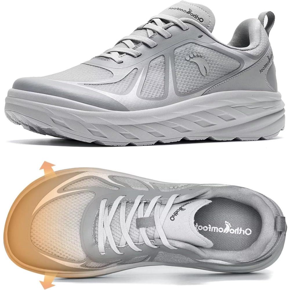 imageMens Orthopedic Diabetic Wide Running Shoes Comfortable Arch Support Plantar Fasciitis Sports Sneakers Casual Swollen Orthotic Work Tennis Walking Shoes for Foot and Heel Pain ReliefK2gray