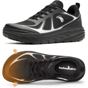 imageMens Orthopedic Diabetic Wide Running Shoes Comfortable Arch Support Plantar Fasciitis Sports Sneakers Casual Swollen Orthotic Work Tennis Walking Shoes for Foot and Heel Pain ReliefK1black