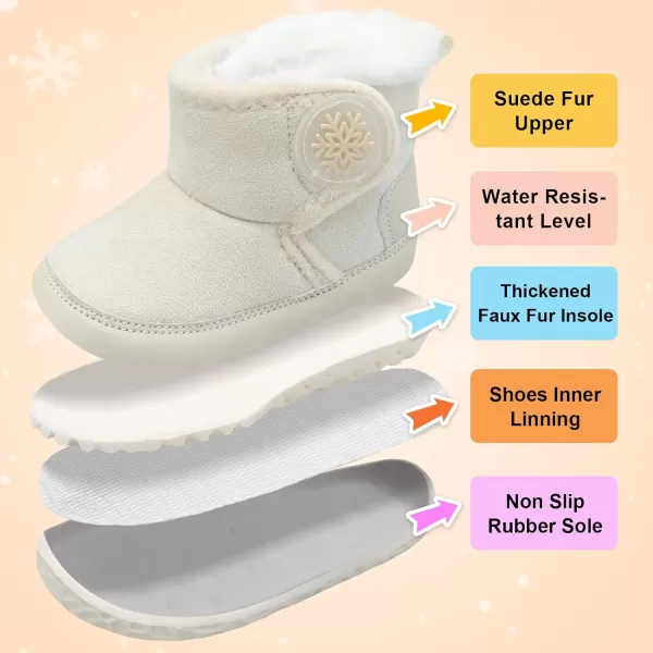 LRUN Baby Boots for Infant Toddler Boys Girls Ankle Warm Suede Plush Lining House Slippers Little Kids Winter Shoes for Indoor Outdoor WalkingBeige