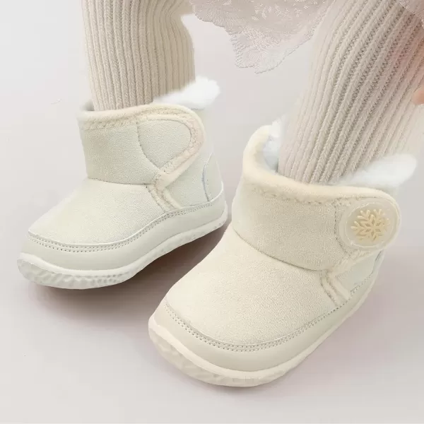 LRUN Baby Boots for Infant Toddler Boys Girls Ankle Warm Suede Plush Lining House Slippers Little Kids Winter Shoes for Indoor Outdoor WalkingBeige