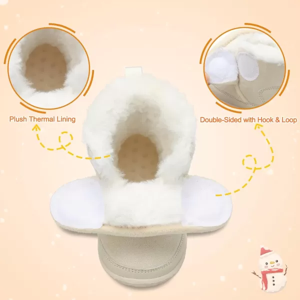 LRUN Baby Boots for Infant Toddler Boys Girls Ankle Warm Suede Plush Lining House Slippers Little Kids Winter Shoes for Indoor Outdoor WalkingBeige