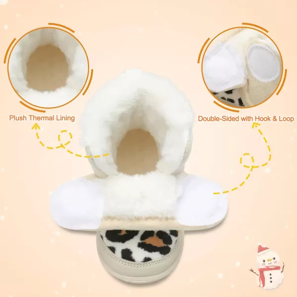 LRUN Baby Boots for Infant Toddler Boys Girls Ankle Warm Suede Plush Lining House Slippers Little Kids Winter Shoes for Indoor Outdoor WalkingBeige Leopard