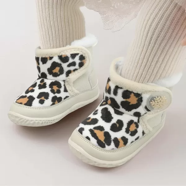 LRUN Baby Boots for Infant Toddler Boys Girls Ankle Warm Suede Plush Lining House Slippers Little Kids Winter Shoes for Indoor Outdoor WalkingBeige Leopard
