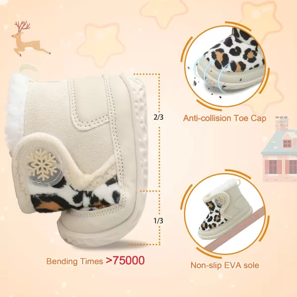 LRUN Baby Boots for Infant Toddler Boys Girls Ankle Warm Suede Plush Lining House Slippers Little Kids Winter Shoes for Indoor Outdoor WalkingBeige Leopard