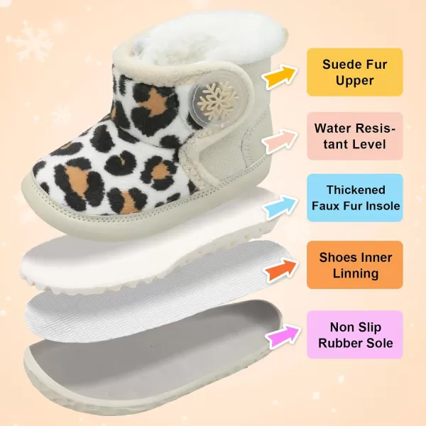 LRUN Baby Boots for Infant Toddler Boys Girls Ankle Warm Suede Plush Lining House Slippers Little Kids Winter Shoes for Indoor Outdoor WalkingBeige Leopard
