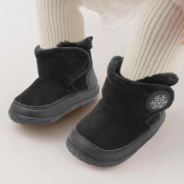 LRUN Baby Boots for Infant Toddler Boys Girls Ankle Warm Suede Plush Lining House Slippers Little Kids Winter Shoes for Indoor Outdoor WalkingBlack