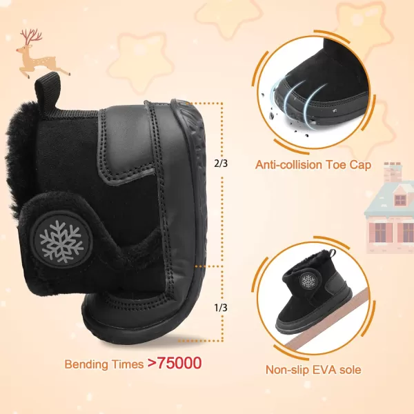 LRUN Baby Boots for Infant Toddler Boys Girls Ankle Warm Suede Plush Lining House Slippers Little Kids Winter Shoes for Indoor Outdoor WalkingBlack