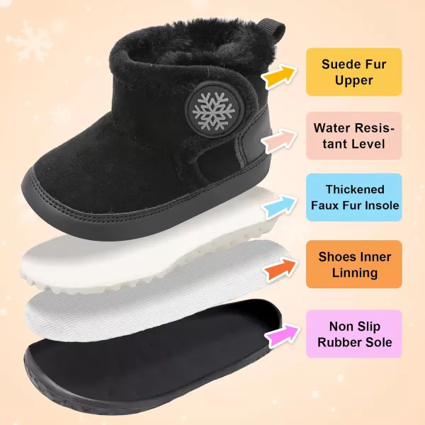 LRUN Baby Boots for Infant Toddler Boys Girls Ankle Warm Suede Plush Lining House Slippers Little Kids Winter Shoes for Indoor Outdoor WalkingBlack