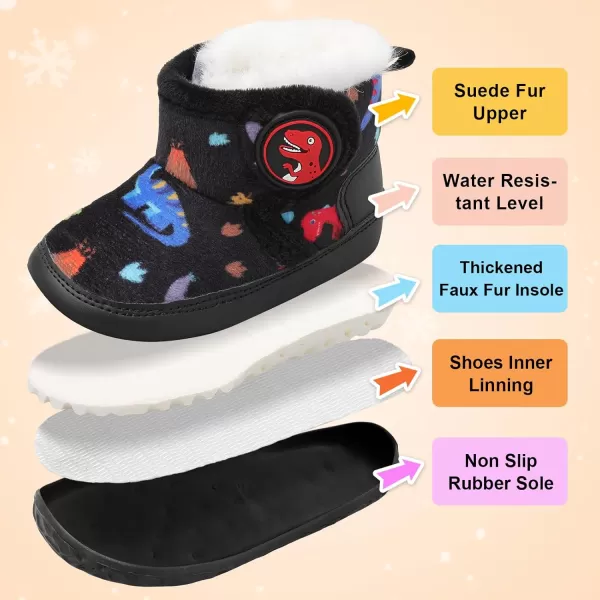 LRUN Baby Boots for Infant Toddler Boys Girls Ankle Warm Suede Plush Lining House Slippers Little Kids Winter Shoes for Indoor Outdoor WalkingBlack Dinosaur
