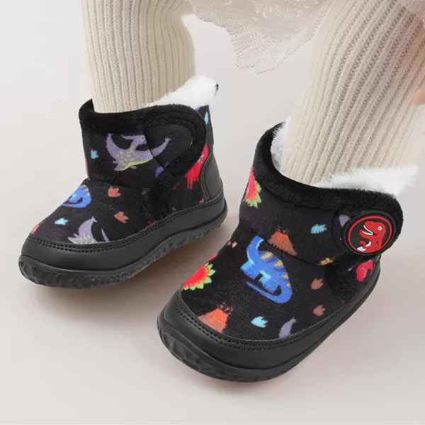 LRUN Baby Boots for Infant Toddler Boys Girls Ankle Warm Suede Plush Lining House Slippers Little Kids Winter Shoes for Indoor Outdoor WalkingBlack Dinosaur