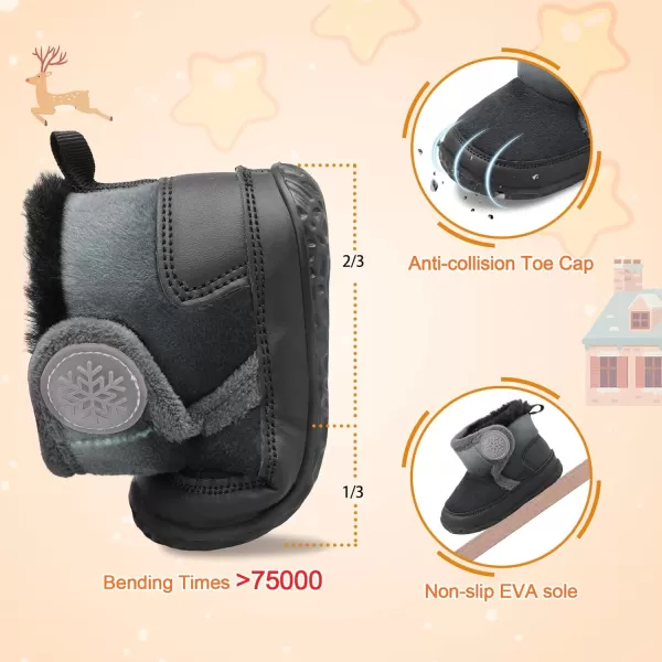 LRUN Baby Boots for Infant Toddler Boys Girls Ankle Warm Suede Plush Lining House Slippers Little Kids Winter Shoes for Indoor Outdoor WalkingBlack Grey
