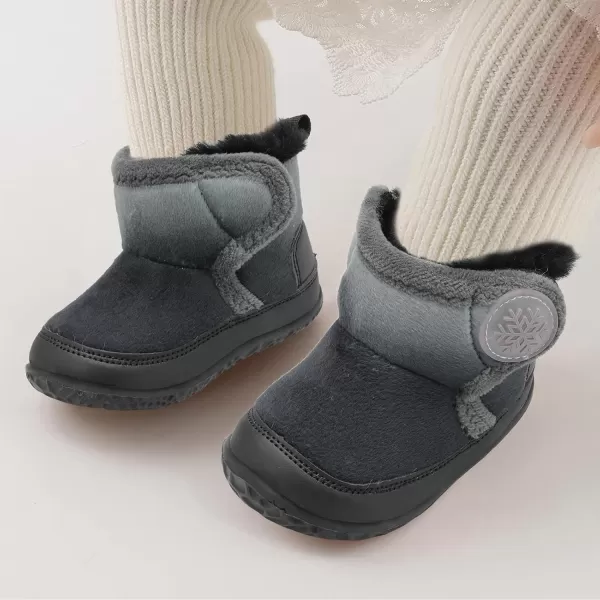LRUN Baby Boots for Infant Toddler Boys Girls Ankle Warm Suede Plush Lining House Slippers Little Kids Winter Shoes for Indoor Outdoor WalkingBlack Grey