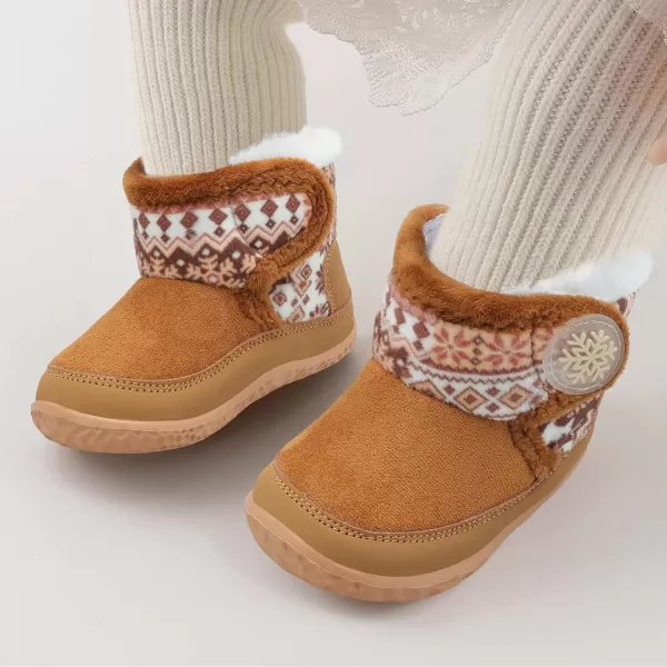LRUN Baby Boots for Infant Toddler Boys Girls Ankle Warm Suede Plush Lining House Slippers Little Kids Winter Shoes for Indoor Outdoor WalkingBrown Retro