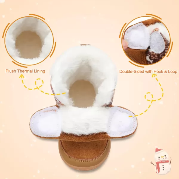 LRUN Baby Boots for Infant Toddler Boys Girls Ankle Warm Suede Plush Lining House Slippers Little Kids Winter Shoes for Indoor Outdoor WalkingBrown Retro