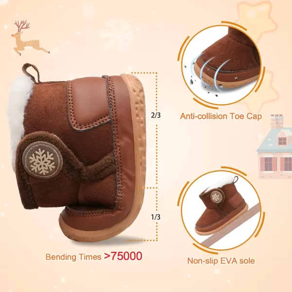 LRUN Baby Boots for Infant Toddler Boys Girls Ankle Warm Suede Plush Lining House Slippers Little Kids Winter Shoes for Indoor Outdoor WalkingDark Brown