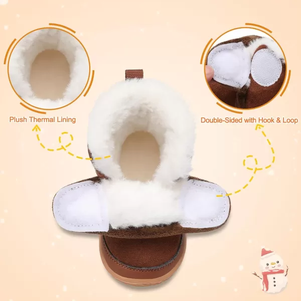 LRUN Baby Boots for Infant Toddler Boys Girls Ankle Warm Suede Plush Lining House Slippers Little Kids Winter Shoes for Indoor Outdoor WalkingDark Brown
