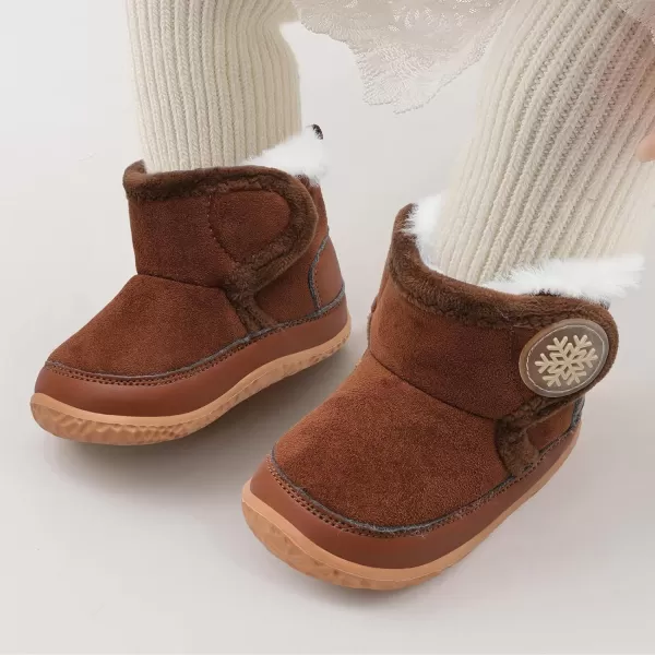 LRUN Baby Boots for Infant Toddler Boys Girls Ankle Warm Suede Plush Lining House Slippers Little Kids Winter Shoes for Indoor Outdoor WalkingDark Brown