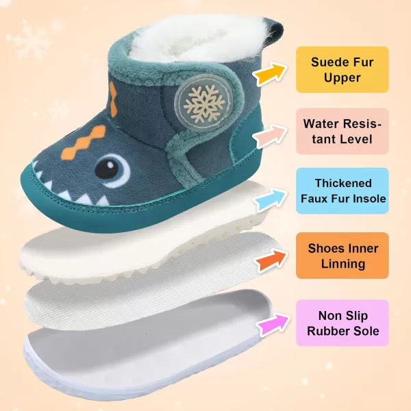 LRUN Baby Boots for Infant Toddler Boys Girls Ankle Warm Suede Plush Lining House Slippers Little Kids Winter Shoes for Indoor Outdoor WalkingGreen Dinosaur