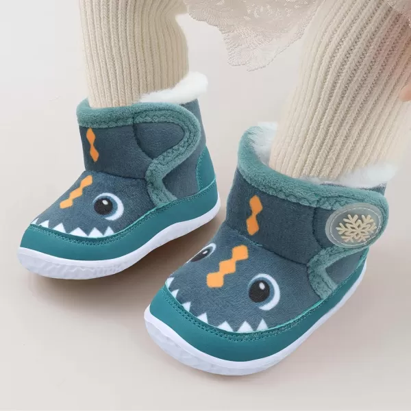LRUN Baby Boots for Infant Toddler Boys Girls Ankle Warm Suede Plush Lining House Slippers Little Kids Winter Shoes for Indoor Outdoor WalkingGreen Dinosaur