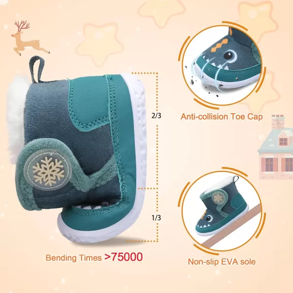 LRUN Baby Boots for Infant Toddler Boys Girls Ankle Warm Suede Plush Lining House Slippers Little Kids Winter Shoes for Indoor Outdoor WalkingGreen Dinosaur