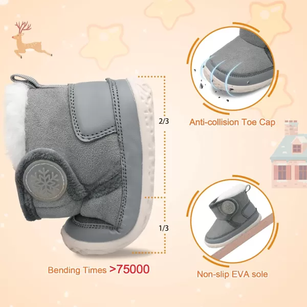 LRUN Baby Boots for Infant Toddler Boys Girls Ankle Warm Suede Plush Lining House Slippers Little Kids Winter Shoes for Indoor Outdoor WalkingGrey