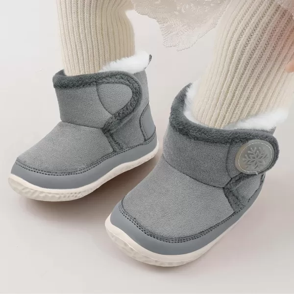 LRUN Baby Boots for Infant Toddler Boys Girls Ankle Warm Suede Plush Lining House Slippers Little Kids Winter Shoes for Indoor Outdoor WalkingGrey