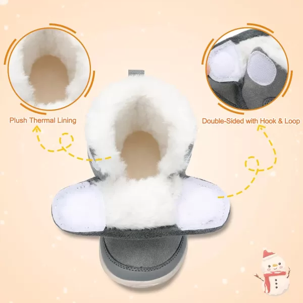 LRUN Baby Boots for Infant Toddler Boys Girls Ankle Warm Suede Plush Lining House Slippers Little Kids Winter Shoes for Indoor Outdoor WalkingGrey