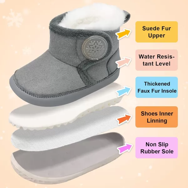 LRUN Baby Boots for Infant Toddler Boys Girls Ankle Warm Suede Plush Lining House Slippers Little Kids Winter Shoes for Indoor Outdoor WalkingGrey