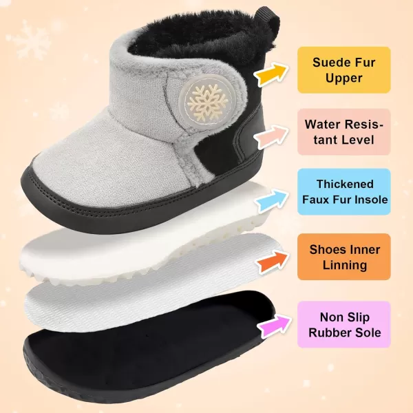 LRUN Baby Boots for Infant Toddler Boys Girls Ankle Warm Suede Plush Lining House Slippers Little Kids Winter Shoes for Indoor Outdoor WalkingGrey Black