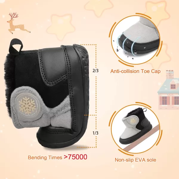 LRUN Baby Boots for Infant Toddler Boys Girls Ankle Warm Suede Plush Lining House Slippers Little Kids Winter Shoes for Indoor Outdoor WalkingGrey Black