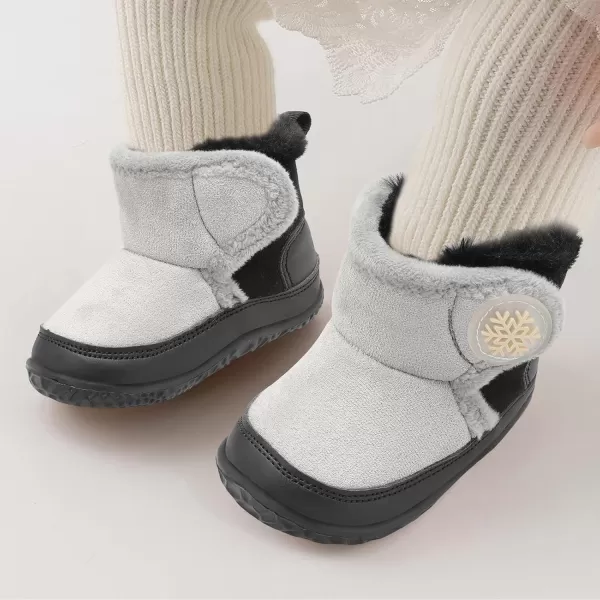 LRUN Baby Boots for Infant Toddler Boys Girls Ankle Warm Suede Plush Lining House Slippers Little Kids Winter Shoes for Indoor Outdoor WalkingGrey Black
