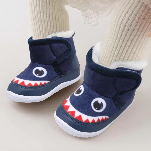 LRUN Baby Boots for Infant Toddler Boys Girls Ankle Warm Suede Plush Lining House Slippers Little Kids Winter Shoes for Indoor Outdoor WalkingNavy Shark
