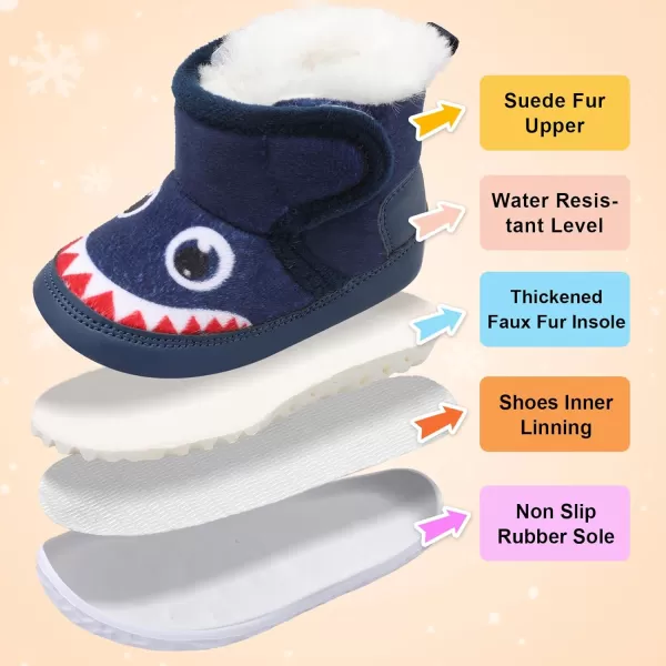 LRUN Baby Boots for Infant Toddler Boys Girls Ankle Warm Suede Plush Lining House Slippers Little Kids Winter Shoes for Indoor Outdoor WalkingNavy Shark