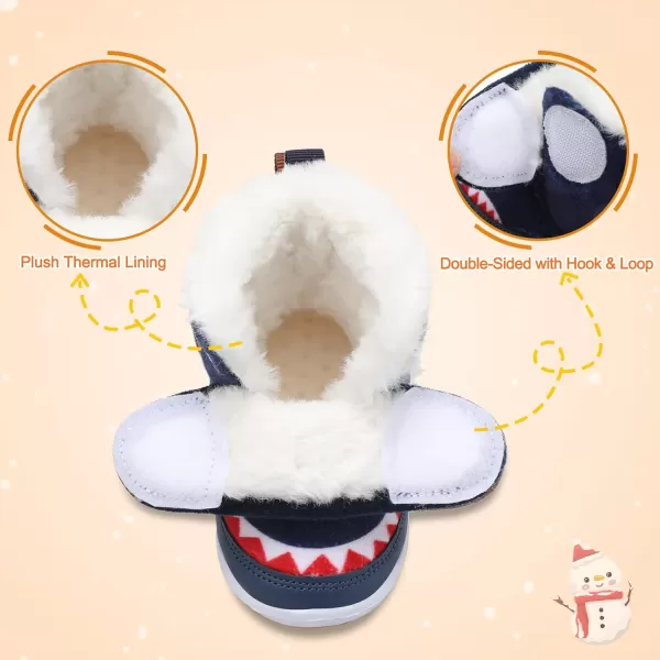 LRUN Baby Boots for Infant Toddler Boys Girls Ankle Warm Suede Plush Lining House Slippers Little Kids Winter Shoes for Indoor Outdoor WalkingNavy Shark