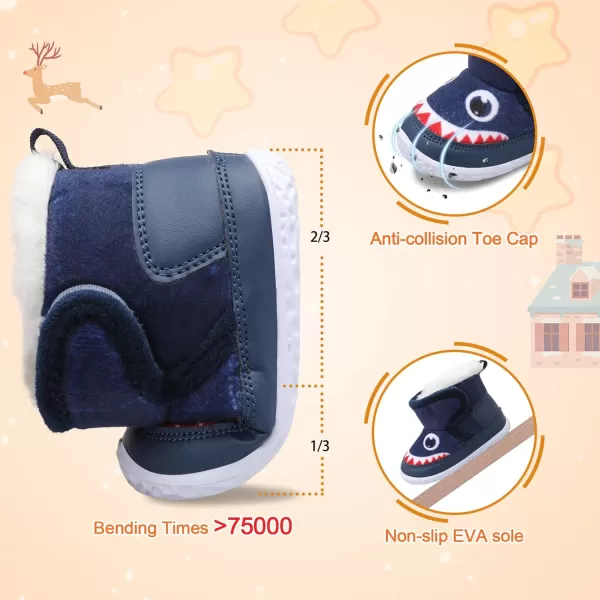 LRUN Baby Boots for Infant Toddler Boys Girls Ankle Warm Suede Plush Lining House Slippers Little Kids Winter Shoes for Indoor Outdoor WalkingNavy Shark