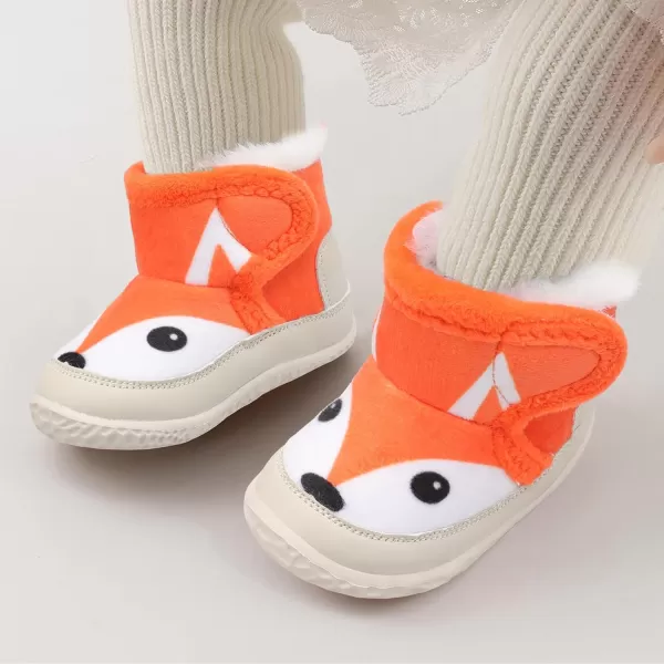 LRUN Baby Boots for Infant Toddler Boys Girls Ankle Warm Suede Plush Lining House Slippers Little Kids Winter Shoes for Indoor Outdoor WalkingOrange Fox