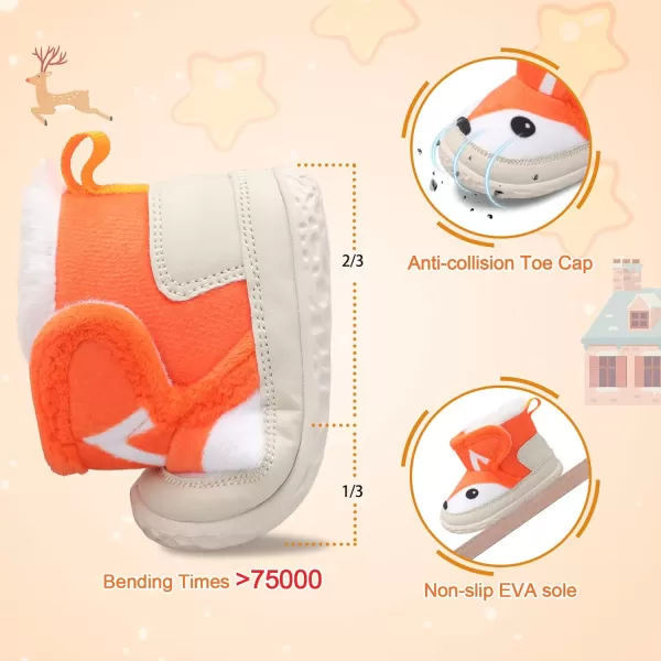 LRUN Baby Boots for Infant Toddler Boys Girls Ankle Warm Suede Plush Lining House Slippers Little Kids Winter Shoes for Indoor Outdoor WalkingOrange Fox