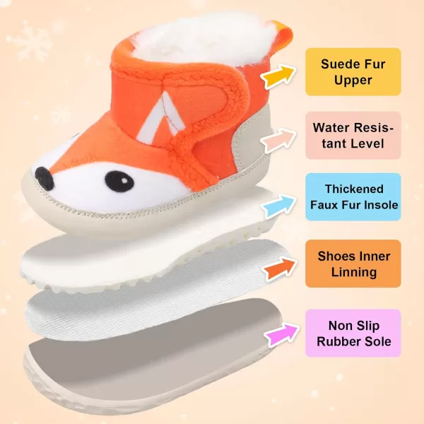 LRUN Baby Boots for Infant Toddler Boys Girls Ankle Warm Suede Plush Lining House Slippers Little Kids Winter Shoes for Indoor Outdoor WalkingOrange Fox