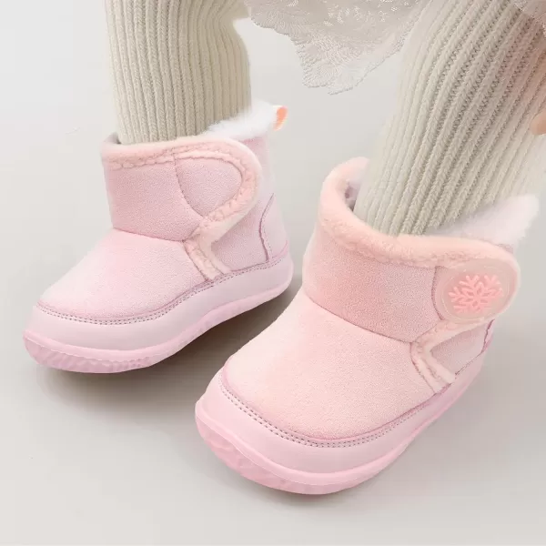 LRUN Baby Boots for Infant Toddler Boys Girls Ankle Warm Suede Plush Lining House Slippers Little Kids Winter Shoes for Indoor Outdoor WalkingPink