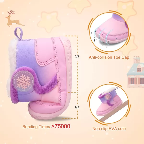 LRUN Baby Boots for Infant Toddler Boys Girls Ankle Warm Suede Plush Lining House Slippers Little Kids Winter Shoes for Indoor Outdoor WalkingPink Purple
